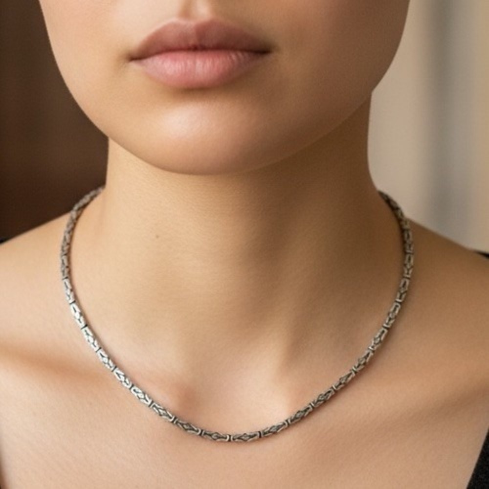 Vintage 925 Sterling Silver Round Byzantine Chain Necklace Heavy 51 Grams